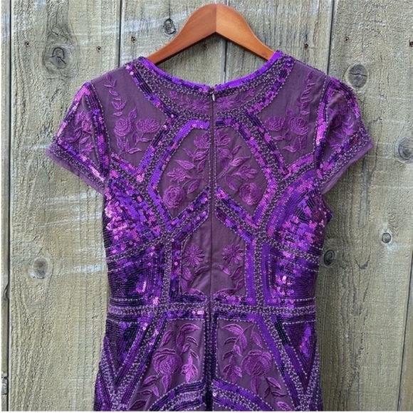 Plum Purple Art Deco Sequins Bodycon Dress 🌿 - Picture 8 of 11